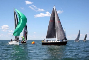 Buzzards Bay Regatta view behind CHARIAD sailboat