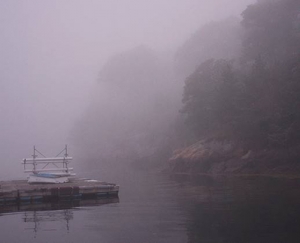 foggy afternoon view from the dock at Manchester Yacht Club