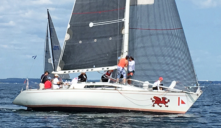 CHARIAD crew prep for mark rounding in Storm Trysail Ted Hood Regatta 2017