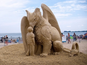 Griffen sand sculpture at Revere Beach, MA