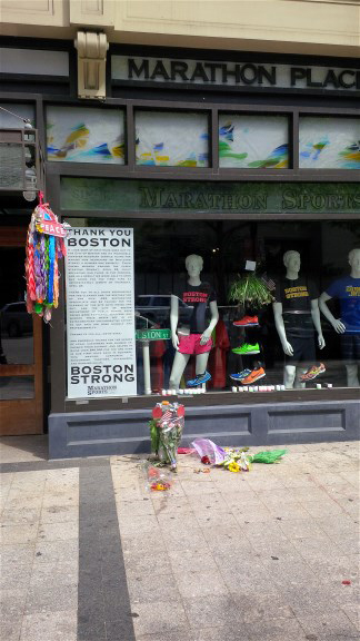 Marathon Sports, Boston bombing, flower tribute