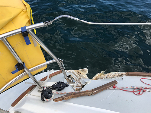 racing sailboat CHARIAD after collision with Pleione