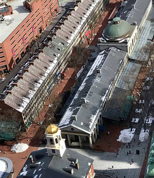 Quincy Market view from above at 28 State St Boston
