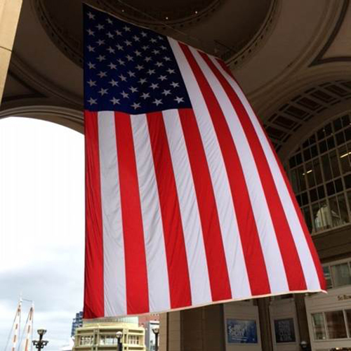 Huge American Flag in Boston Harbor Hotel Rotunda