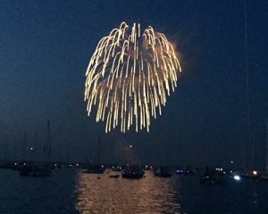 July 4th fireworks in Marblehead, MA from deck of CHARIAD sailboat