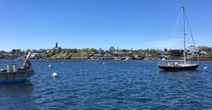 Marblehead Harbor in spring - very few boats this early in sailing season