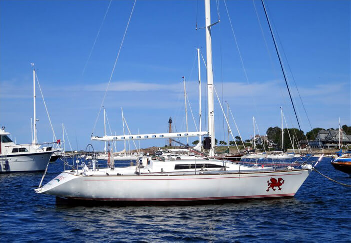 CHARIAD racing sailboat moored at Boston Yacht Club in Marblehead MA