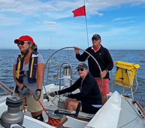 CHARIAD crew Mary, Doris and Rick racing in Marblehead Chowder Cup Challenge 2020