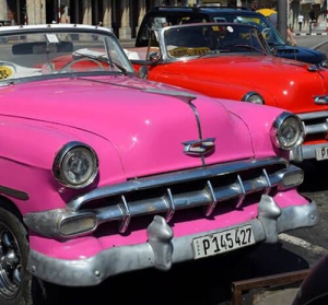 Hot pink 1950's car in Havana, Cuba